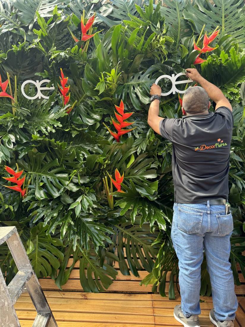 Muro verde con heliconias